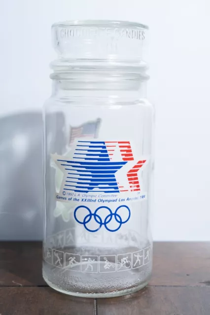 Vintage M&M American Flag 1980's Olympics Los Angeles Candy Jar 8inX3.5in