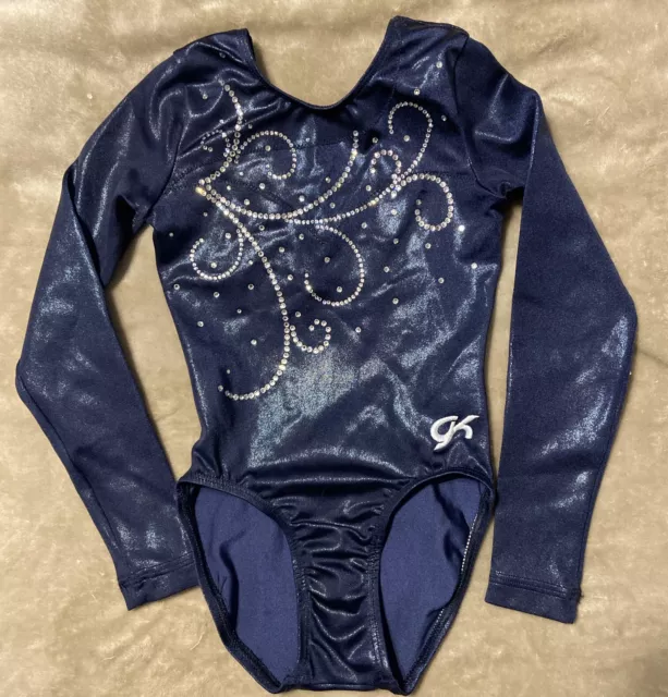 GK Elite Gymnastics Competition Leotard Size CM Blue with Rhinestones