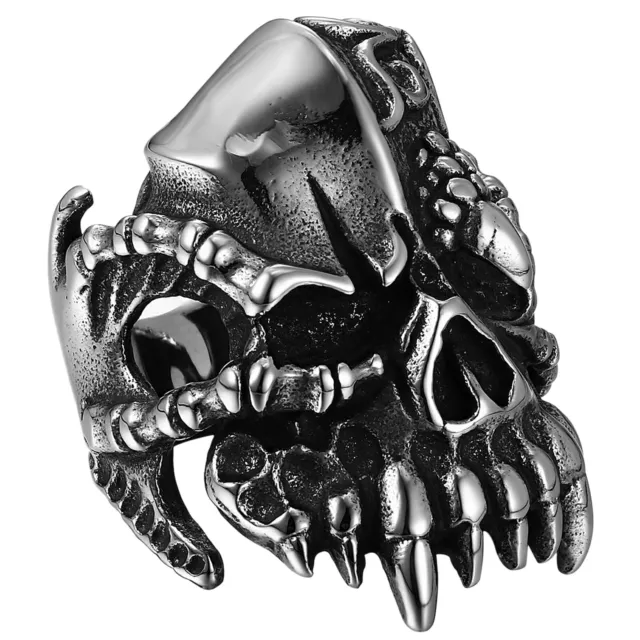 Men's Biker Gothic Skull Dragon Claw Ring Stainless Steel Skeleton Demon Band