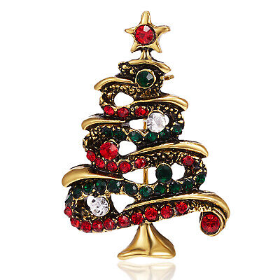 Charm Crystal Christmas Tree Pearls Enamel Brooch Pin CZ Corsage Women Jewellery