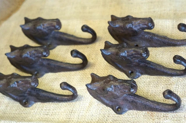 6 Horse Head Key Hooks Towel Hat Coat Hanger Rustic Cast Iron Antique Style Farm 3