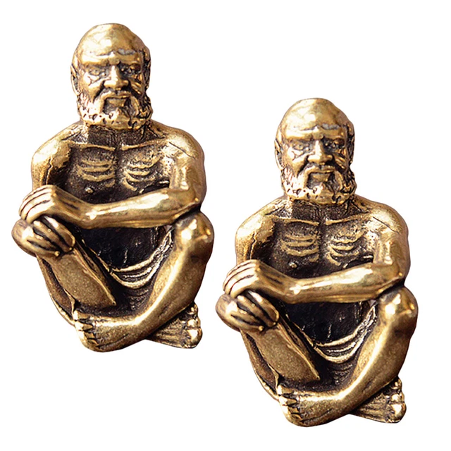 2 Pcs Collectible Buddha Statue Miniature Brass Desktop Buddha Craft