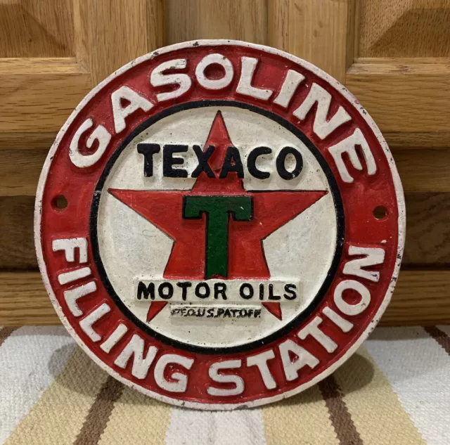 Texaco Filling Station Cast Iron Sign Gas Motor Oil Vintage Style Wall Decor