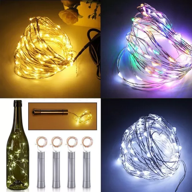 2M Bottle 10/15/20LEDs Cork Shaped Wine Fairy String Lights Lamp AA Battery Xmas