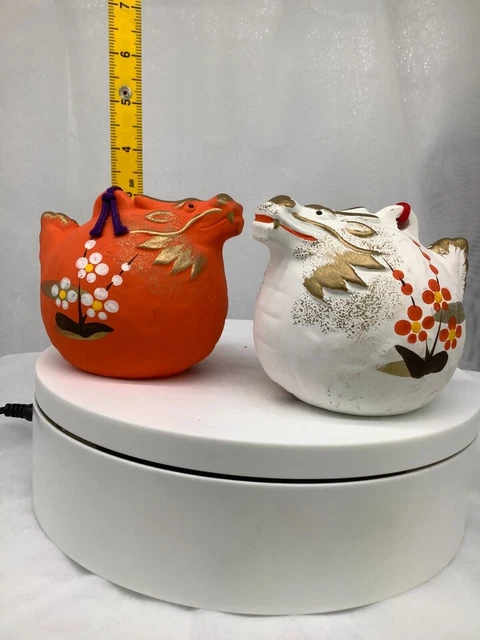 Japanese Clay Bell Ceramic Dorei Asian Antiques dragon Shrine 5.3x3.5x3.1inch