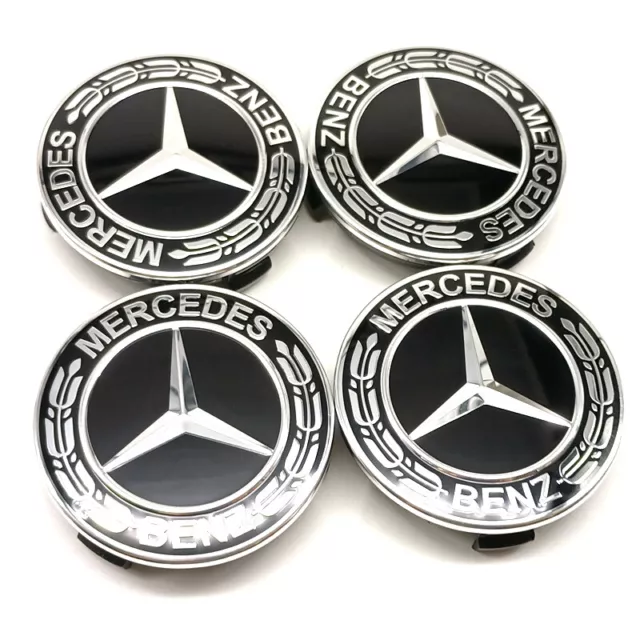 4PCS Wheel Center Caps Emblem Black 75mm Rim Hub Cover Logo Fit For MercedesBenz