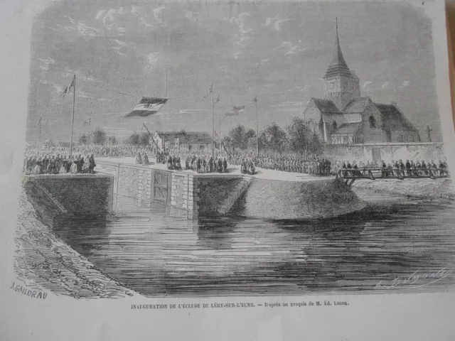 Gravure 1863 - Inauguration de l'écluse de Léry sur l'Eure