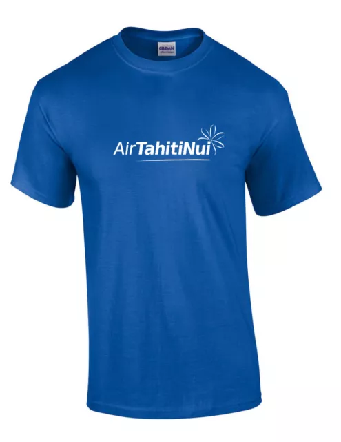 Air Tahiti Nui White Logo Polynesian Airline Aviation Royal Blue T-Shirt S-5XL