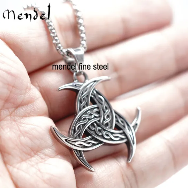 MENDEL Mens Viking Odin Pagan Triple Horn Pendant Necklace Men Stainless Steel