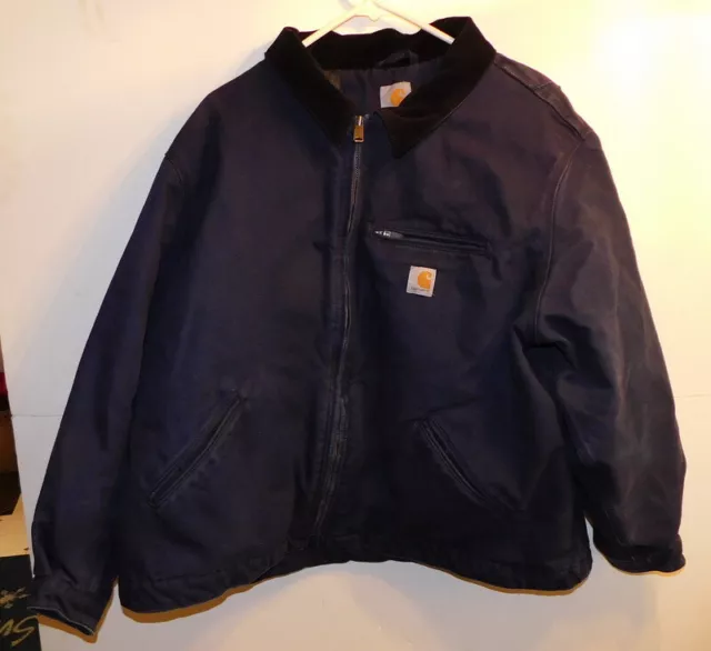 CARHARTT DETROIT Style BLANKET LINED JACKET NVY Blue 2XL XXL Some Fading CARHARTT DETROIT Style BLANKET LINED JACKET NVY Blue 2XL XXL Some Fading