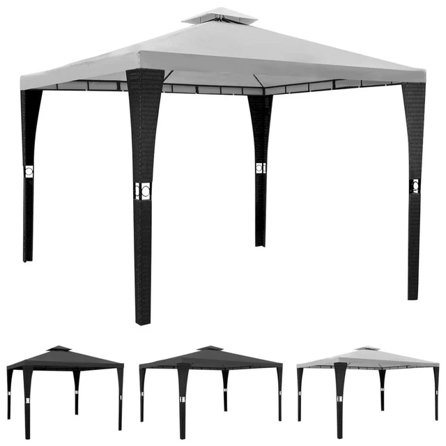 3x3m Poly Rattan Pavillon Gartenpavillon Gazebo Festzelt Partyzelt Gartenzelt vi