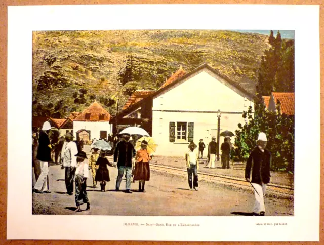 LA REUNION rue de l'Embarcadère in Saint-Denis - photochromie late 19th engraving
