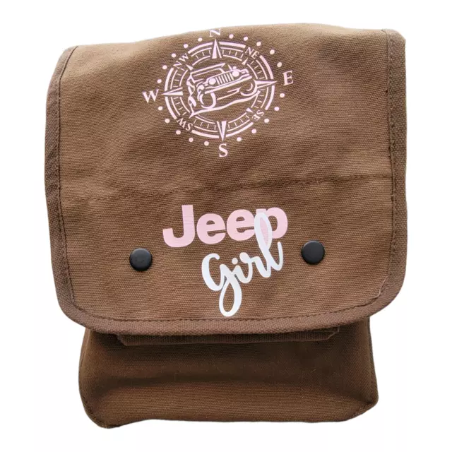 JEEP Girl Rothco Crossbody / Messenger Bag ~ Brown / Pink ~ 100% Cotton Hardback