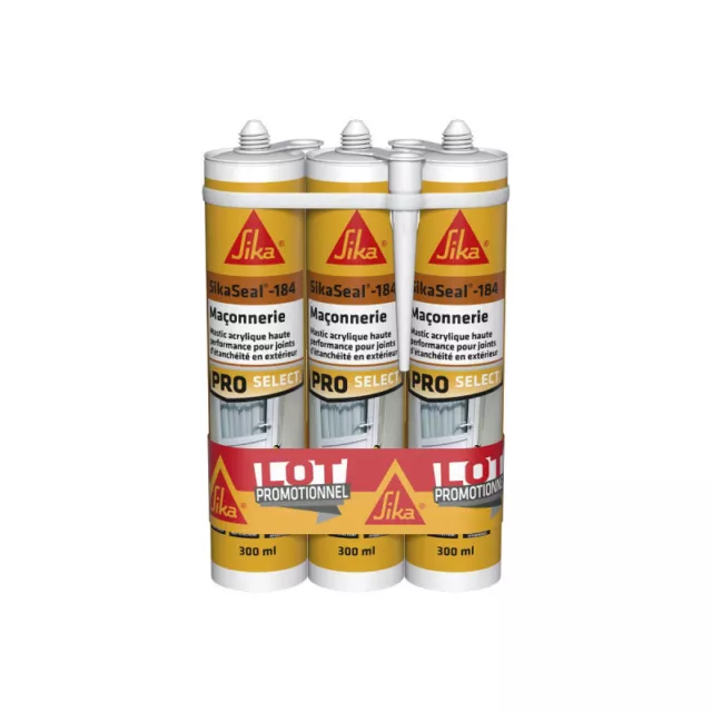 Lot de 3 mastics silicones SIKA SikaSeal 184 Maçonnerie - Blanc - 300ml