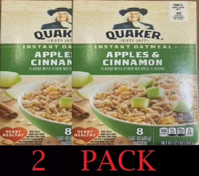 2x QUAKER Instant Oatmeal APPLES & CINNAMON ( 8 ) 1.51 oz Packets - 2 PACK