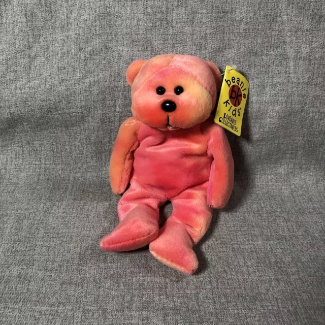 Skansen Beanie Kid "Zing the Red & Orange tie dyed Bear” 1999 with Tag