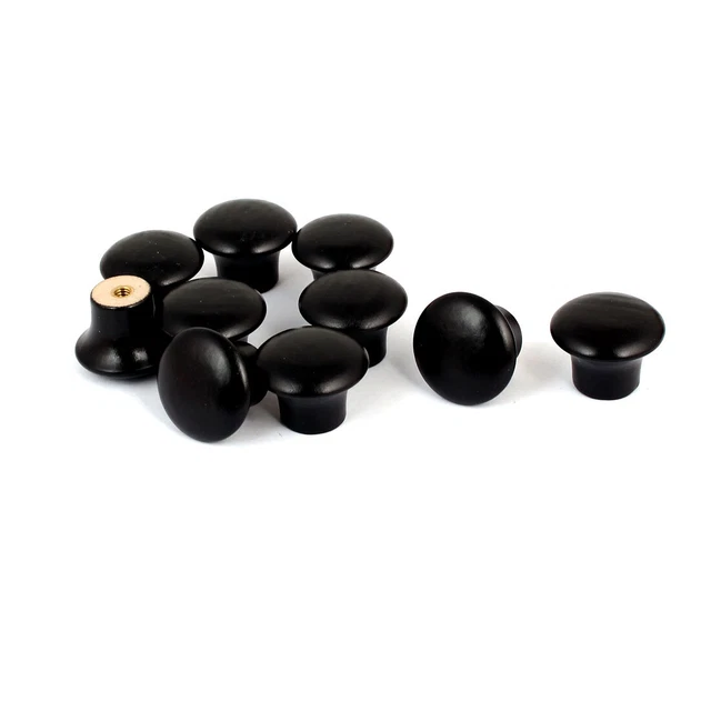 Kitchen Cupboard Cabinet Door Wooden Pull Knob Grip Handle Black 24x18mm 10pcs