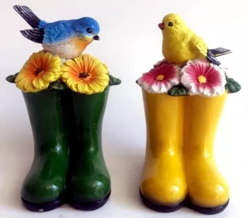 Bird Sitting on Bright Gumboots 12 cm ( Choose of yellow or green boots )