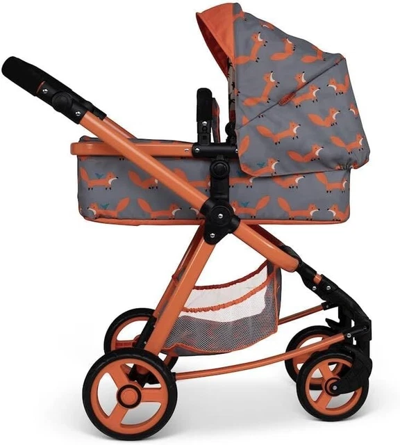 Cosatto Giggle Quad dolls pram in Charcoal Mister Fox with convertible seat unit