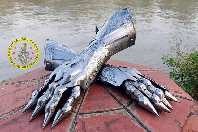 Gantelets Médiévaux Knight's Gauntlet – Cuir Artificiel, Taille Réglable – Cosplay, Hallowen, Jeu De Rôle