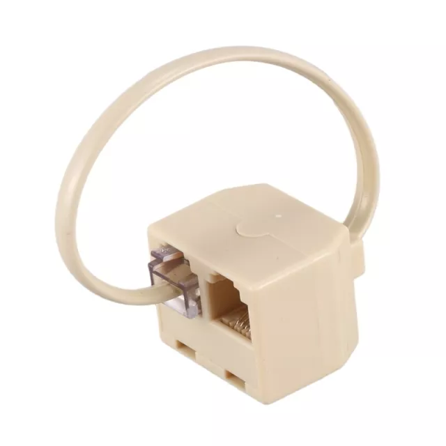 RJ11 6P4C 2 Way Outlet Telephone Jack Line Splitter Adapter Beige I9B51375