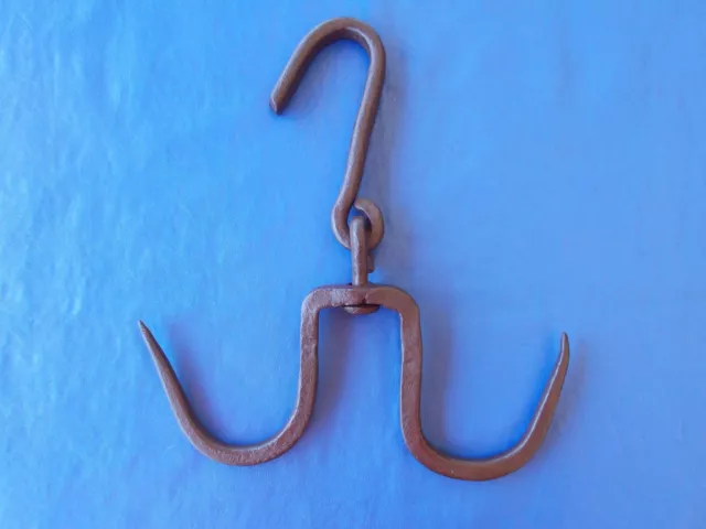 Vintage Hand Forged Wrought Iron Double Rotating Meat Hanger Hook
