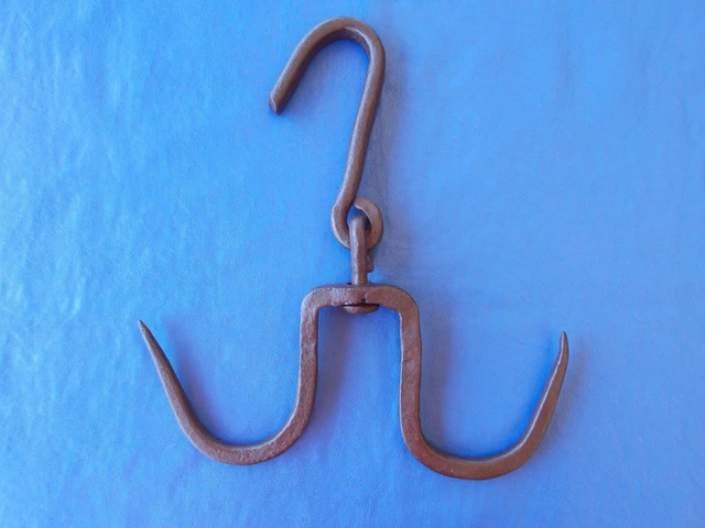 Vintage Hand Forged Wrought Iron Double Rotating Meat Hanger Hook