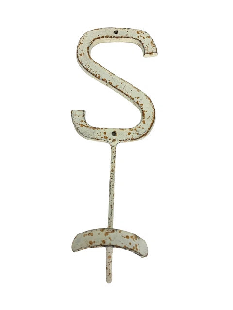Metal initial S Coat hat hook wall mount vintage 1674 Nautical Sturdy