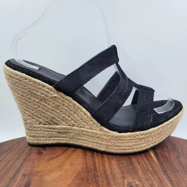 UGG Tawnie Sandals Women's 11 Black Tan Suede Strappy Platform Wedge Espadrille