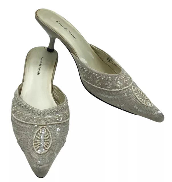 Amanda Smith Majestic Cream Color Bead Sequin Slip on Women's Shoes Sz 6.5M Amanda Smith Majestic Cream Color Bead Sequin Slip on Women's Shoes Sz 6.5M