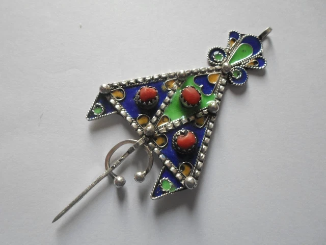 Ancienne Broche En Argent Massif Style Ethnique Berbère Sabre - Pièce Vintage