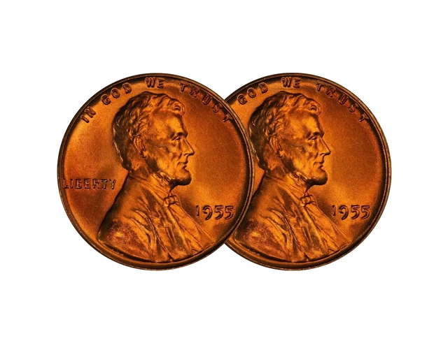 (2) 1955 P Lincoln Wheat Cent Choice BU 1c Brilliant Uncirculated - 2 Coin Set