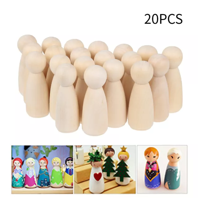 20pcs Wood Peg Doll Little People Baby Kids Wooden Dolls DIY Male Female 65MM