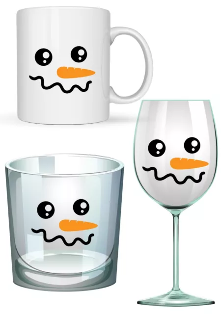 10 Snowmen Faces Vinyl Decal Stickers Wine Glass, Mugs, Cup Mirrors,Car Windows,