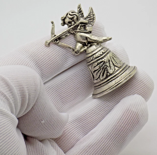 Vintage Italian Handmade Genuine Silver Cupid Love Bell Figurine with Nice Sound 2