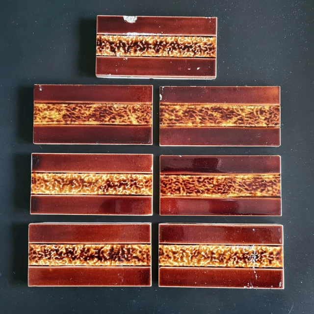 Antique Set of Seven Fireplace Majolica Spacers Tiles C1880