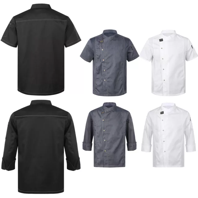 Men Women Short Sleeve Chef Coat Button Chef Jacket Kitchen Cook Shirt Uniforms