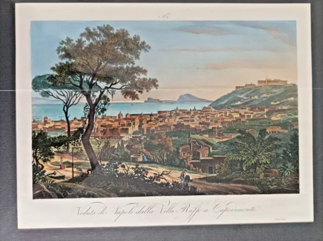1845 ca. Veduta di Napoli da Capodimonte  Acquaforte Acquerellata In Pass