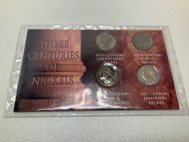 Three Centuries Of American Nickels 4 Coins - Liberty Buffalo WWII Jefferson