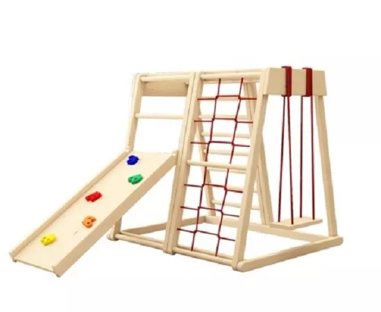 Areas de juego Parque infantil madera con columpio,red de escalada, escalera sue