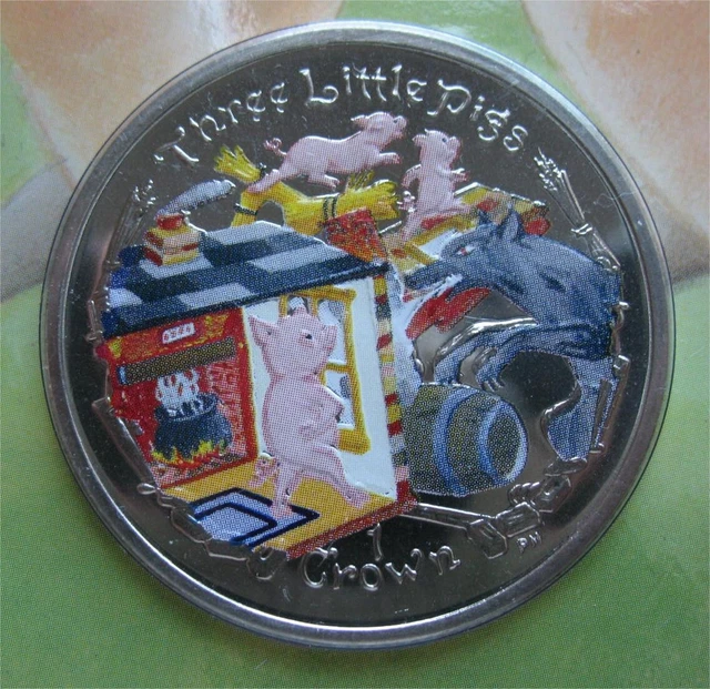 Isle of Man Crown 2007 UNC Color Coin The Story of The Three Little Pigs Booklet