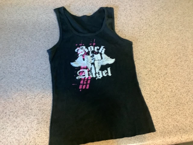 "Rock Angel" Small Angel Wings Black Tank Top Womens Juniors Pre-owned