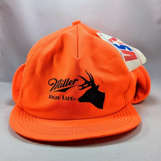 Vintage 70s 80s Miller High Life Hunting Deer Snapback Ear Flap Hat Cap NOS DS