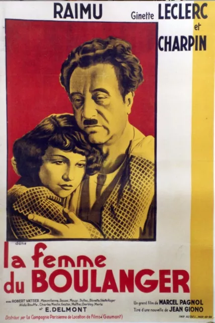 "LA FEMME DU BOULANGER" Affiche  Jean GIONO,Marcel PAGNOL, RAIMU,Ginette LECLERC