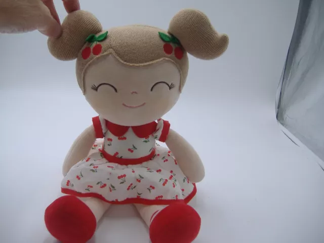 Gloveleya Rag Doll Cherry Dress Brunette 14" Girl Plush Stuffed