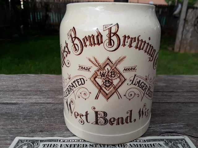 ca1912 West Bend Brewing Company Brewery Stoneware Beer Mug Wisconsin