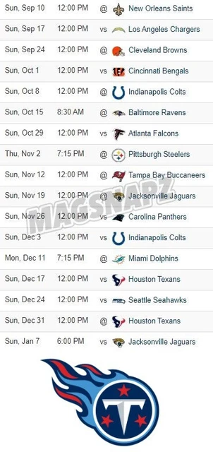 TENNESSEE TITANS 2023-2024 NFL Football Schedule 4x6 in Beer Fridge