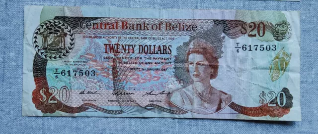 BELIZE 20 Dollars 1987 P-49a VF+