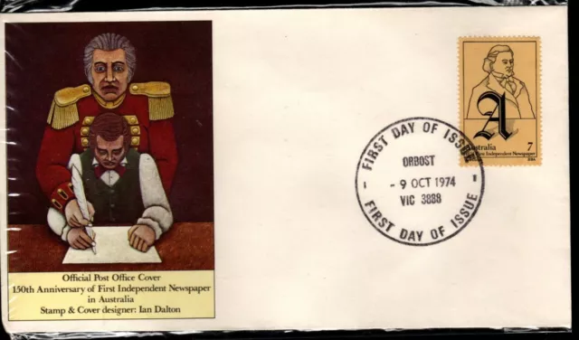 1974 '150th Anniversary of Newspaper' FDC - PMK Orbost VIC 3888 in Sealed Pack