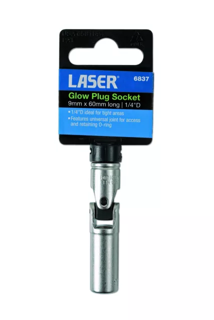 Laser Tools 6837 Glow Plug Socket 9mm 1/4"D with Universal Joint 3